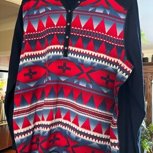 Chaps Vibrant Red and Blue Patterned Long Sleeve Top